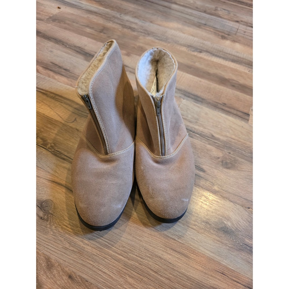 Vintage Daniel Green Outdorables Tan Suede Shearling Lined Zip Boots Womens 12